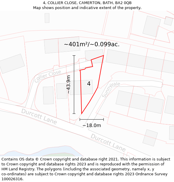 4, COLLIER CLOSE, CAMERTON, BATH, BA2 0QB: Plot and title map