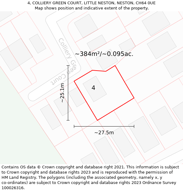 4, COLLIERY GREEN COURT, LITTLE NESTON, NESTON, CH64 0UE: Plot and title map