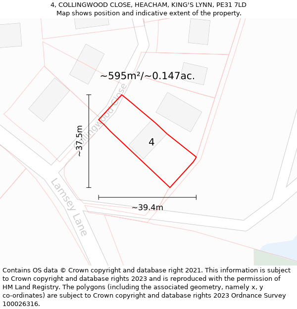 4, COLLINGWOOD CLOSE, HEACHAM, KING'S LYNN, PE31 7LD: Plot and title map