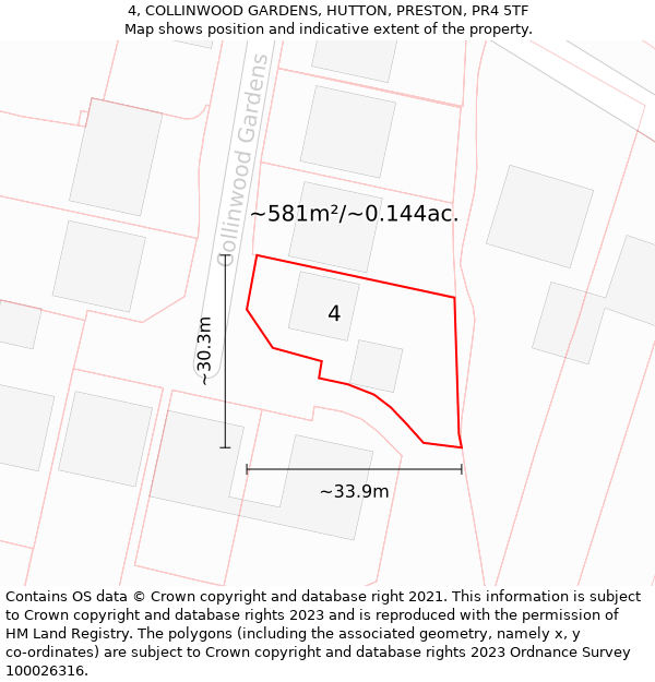 4, COLLINWOOD GARDENS, HUTTON, PRESTON, PR4 5TF: Plot and title map