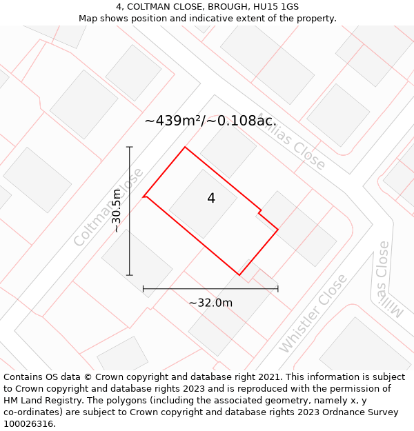 4, COLTMAN CLOSE, BROUGH, HU15 1GS: Plot and title map