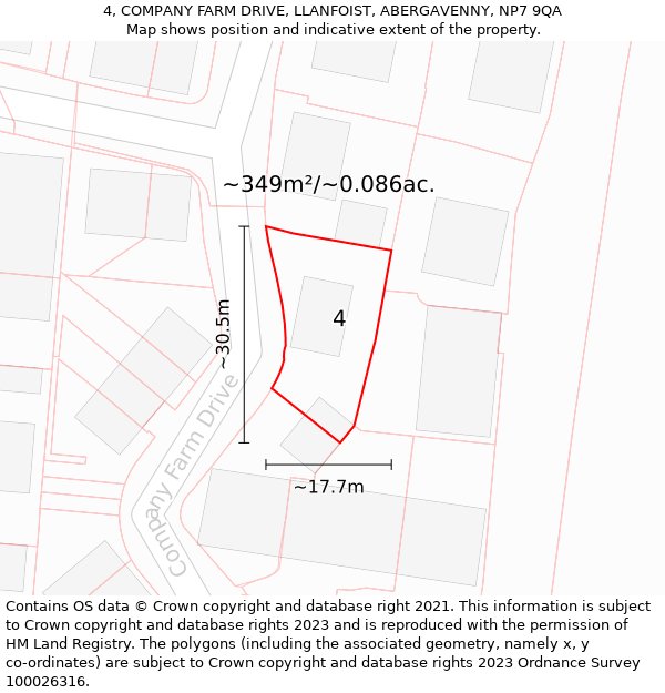 4, COMPANY FARM DRIVE, LLANFOIST, ABERGAVENNY, NP7 9QA: Plot and title map