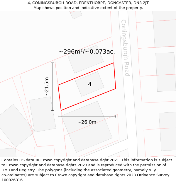 4, CONINGSBURGH ROAD, EDENTHORPE, DONCASTER, DN3 2JT: Plot and title map