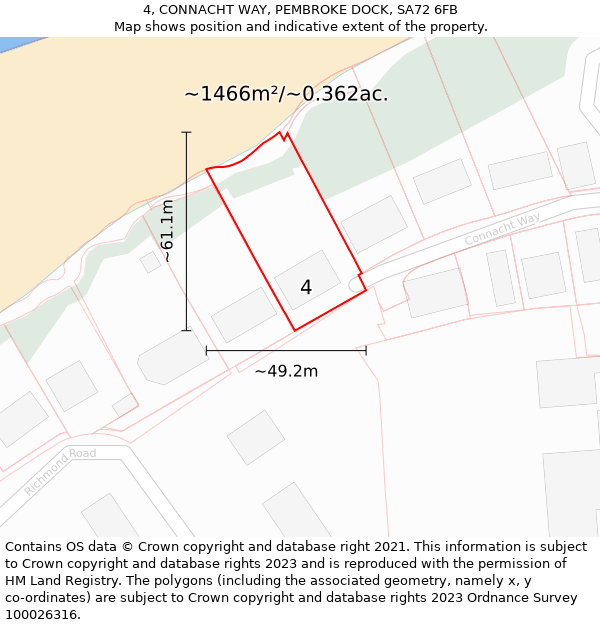 4, CONNACHT WAY, PEMBROKE DOCK, SA72 6FB: Plot and title map