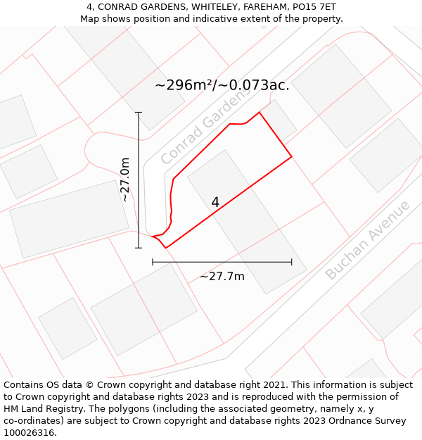 4, CONRAD GARDENS, WHITELEY, FAREHAM, PO15 7ET: Plot and title map