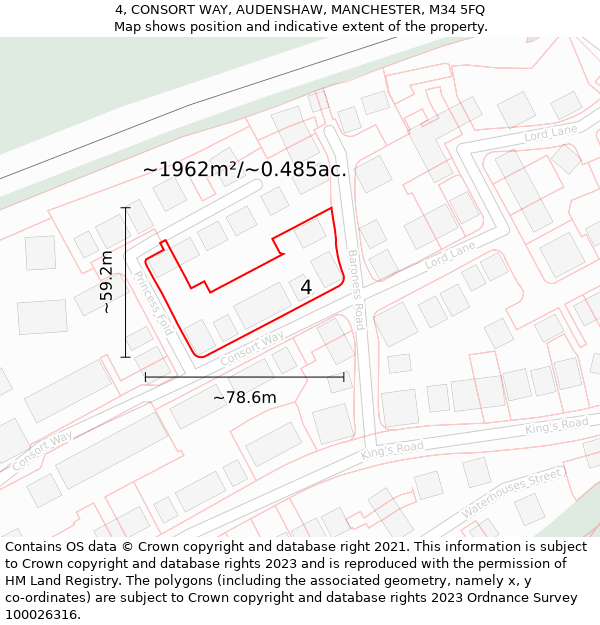 4, CONSORT WAY, AUDENSHAW, MANCHESTER, M34 5FQ: Plot and title map