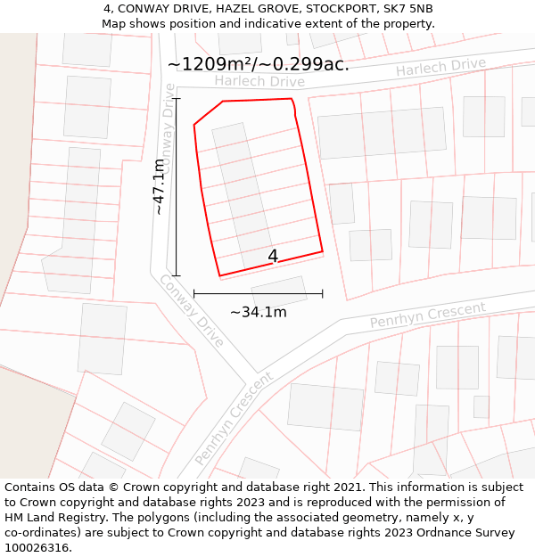 4, CONWAY DRIVE, HAZEL GROVE, STOCKPORT, SK7 5NB: Plot and title map