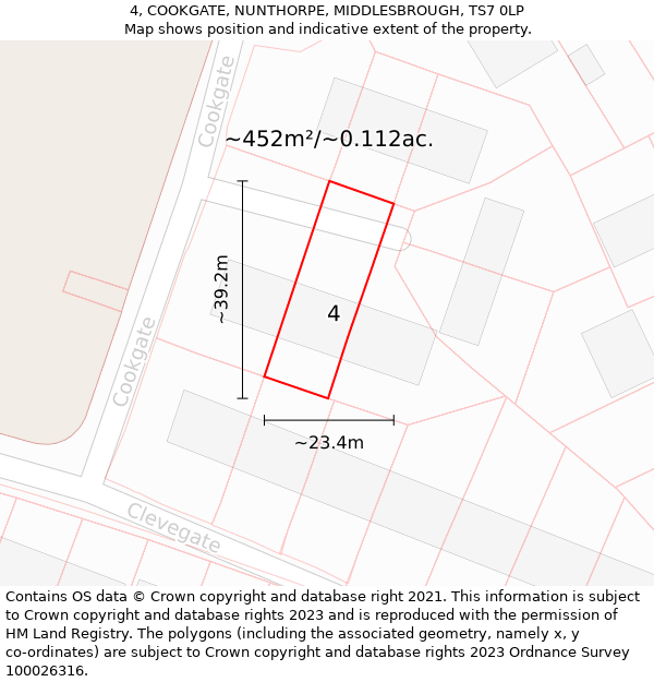 4, COOKGATE, NUNTHORPE, MIDDLESBROUGH, TS7 0LP: Plot and title map