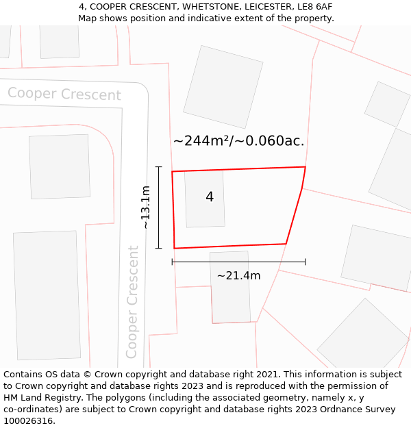 4, COOPER CRESCENT, WHETSTONE, LEICESTER, LE8 6AF: Plot and title map