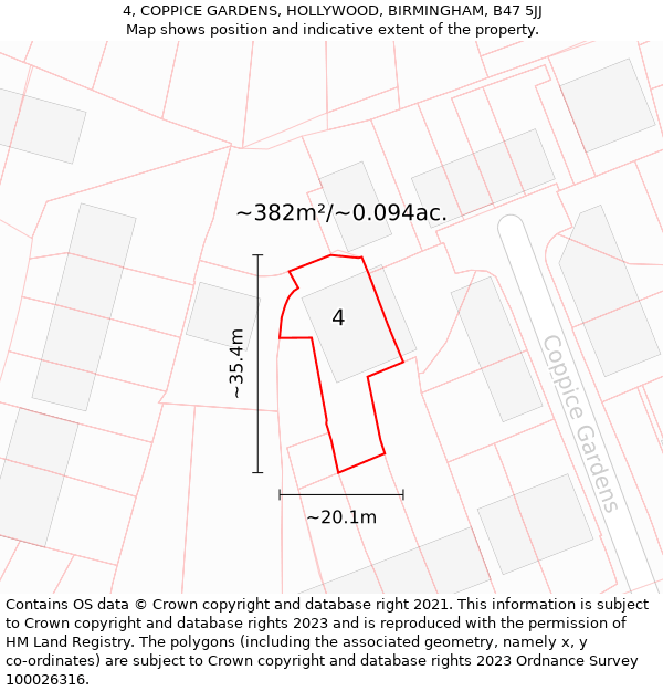 4, COPPICE GARDENS, HOLLYWOOD, BIRMINGHAM, B47 5JJ: Plot and title map