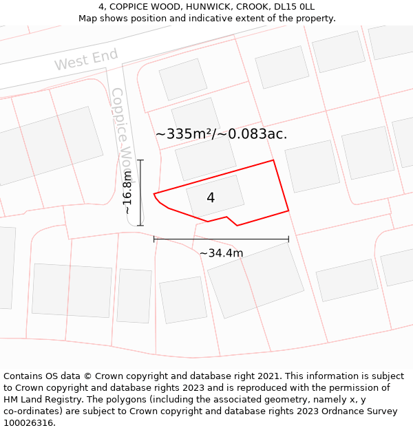 4, COPPICE WOOD, HUNWICK, CROOK, DL15 0LL: Plot and title map