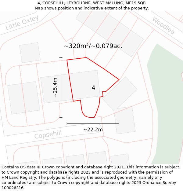 4, COPSEHILL, LEYBOURNE, WEST MALLING, ME19 5QR: Plot and title map