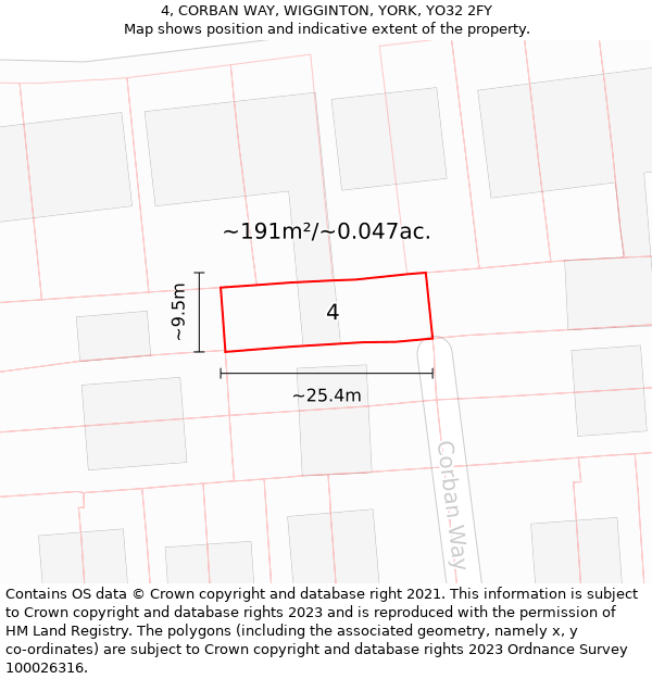 4, CORBAN WAY, WIGGINTON, YORK, YO32 2FY: Plot and title map