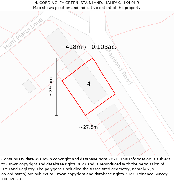 4, CORDINGLEY GREEN, STAINLAND, HALIFAX, HX4 9HR: Plot and title map