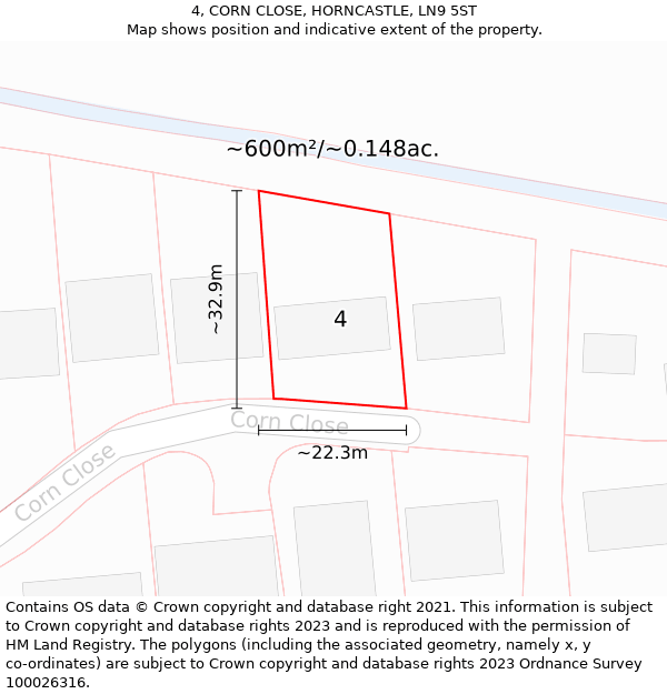 4, CORN CLOSE, HORNCASTLE, LN9 5ST: Plot and title map