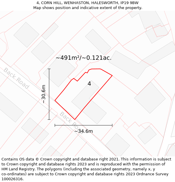 4, CORN HILL, WENHASTON, HALESWORTH, IP19 9BW: Plot and title map