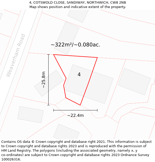 4, COTSWOLD CLOSE, SANDIWAY, NORTHWICH, CW8 2NB: Plot and title map