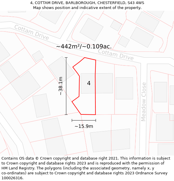 4, COTTAM DRIVE, BARLBOROUGH, CHESTERFIELD, S43 4WS: Plot and title map