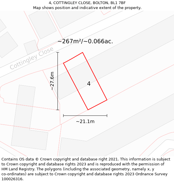 4, COTTINGLEY CLOSE, BOLTON, BL1 7BF: Plot and title map