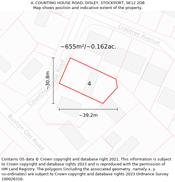 4, COUNTING HOUSE ROAD, DISLEY, STOCKPORT, SK12 2DB: Plot and title map