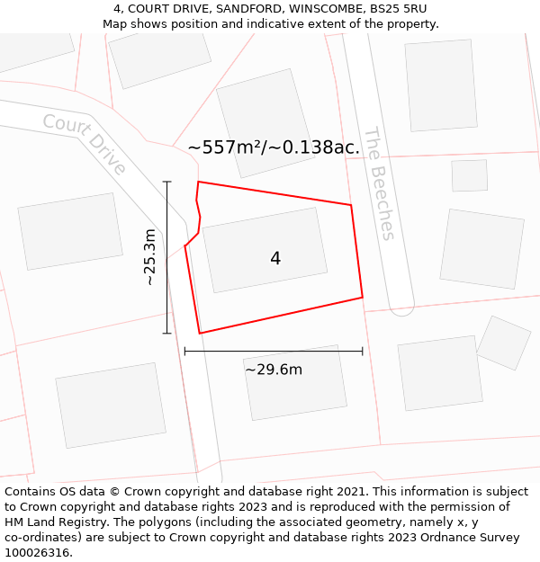 4, COURT DRIVE, SANDFORD, WINSCOMBE, BS25 5RU: Plot and title map