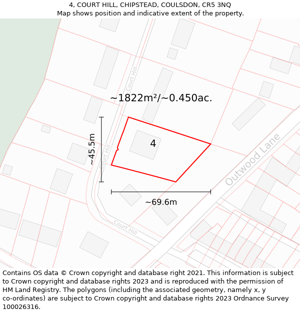 4, COURT HILL, CHIPSTEAD, COULSDON, CR5 3NQ: Plot and title map