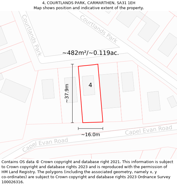 4, COURTLANDS PARK, CARMARTHEN, SA31 1EH: Plot and title map