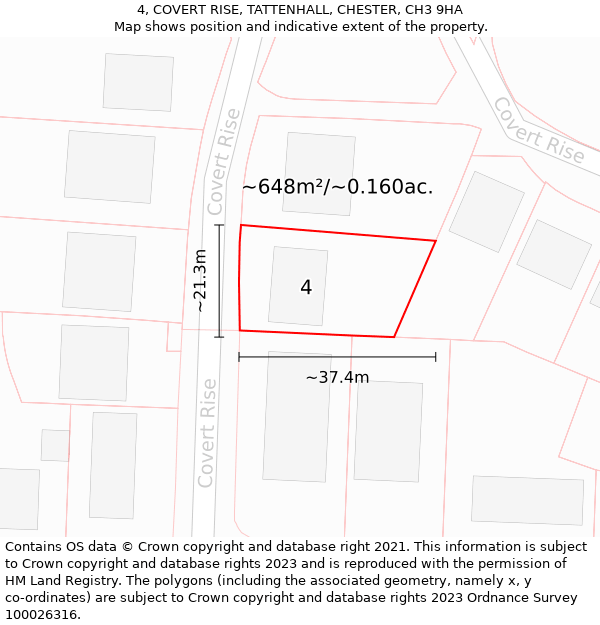 4, COVERT RISE, TATTENHALL, CHESTER, CH3 9HA: Plot and title map