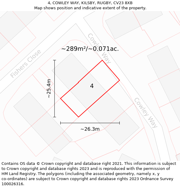 4, COWLEY WAY, KILSBY, RUGBY, CV23 8XB: Plot and title map