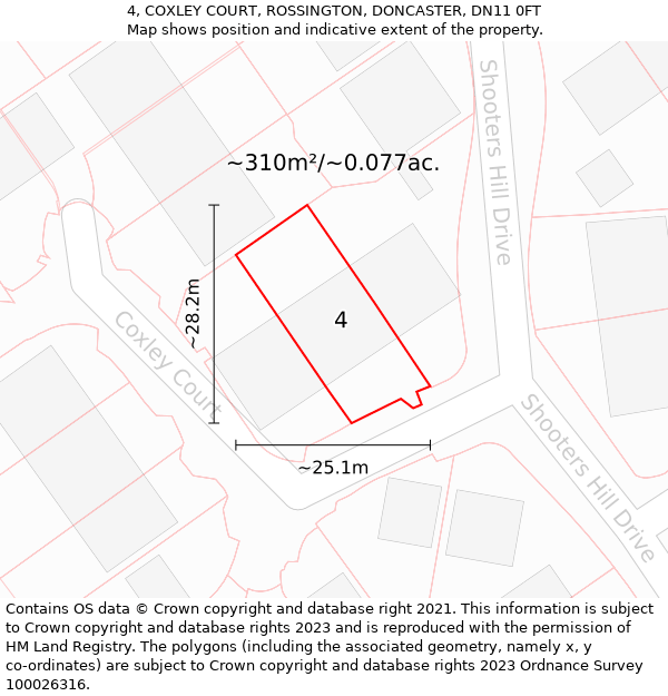 4, COXLEY COURT, ROSSINGTON, DONCASTER, DN11 0FT: Plot and title map