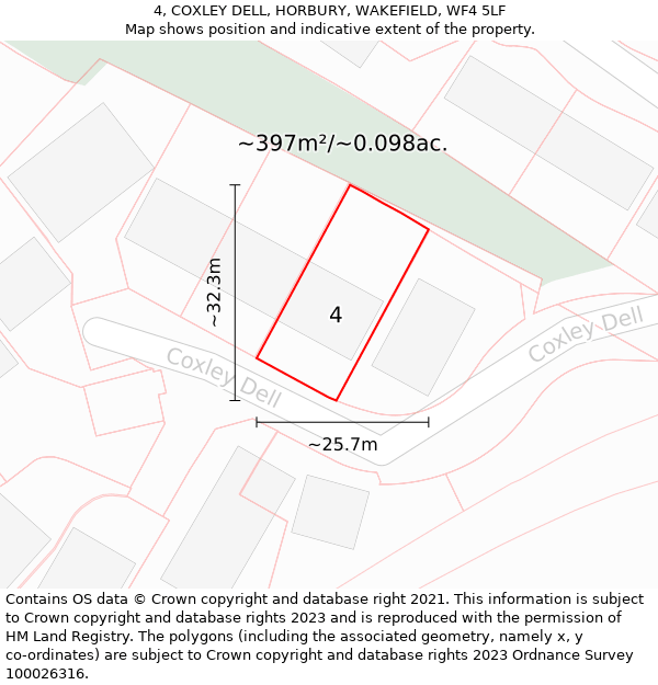 4, COXLEY DELL, HORBURY, WAKEFIELD, WF4 5LF: Plot and title map