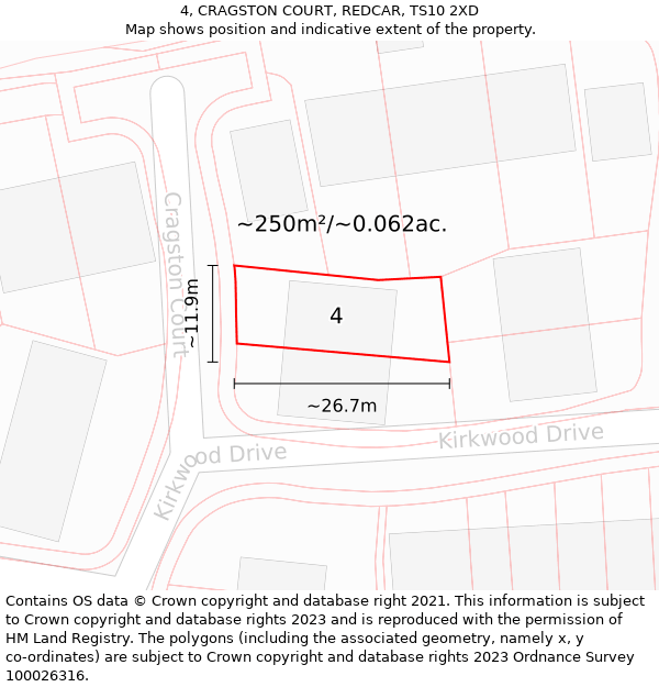 4, CRAGSTON COURT, REDCAR, TS10 2XD: Plot and title map