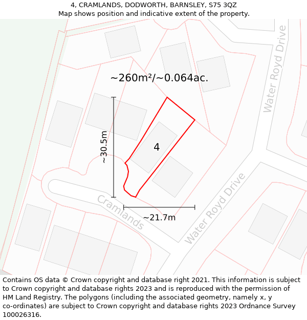 4, CRAMLANDS, DODWORTH, BARNSLEY, S75 3QZ: Plot and title map