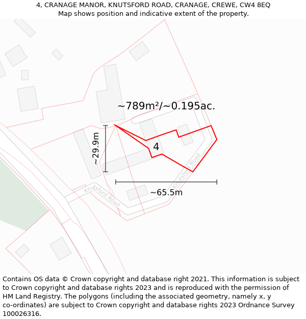 4, CRANAGE MANOR, KNUTSFORD ROAD, CRANAGE, CREWE, CW4 8EQ: Plot and title map