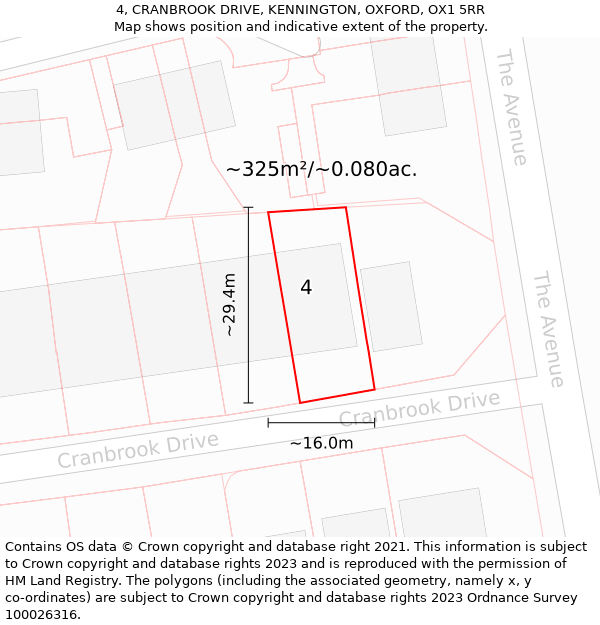 4, CRANBROOK DRIVE, KENNINGTON, OXFORD, OX1 5RR: Plot and title map