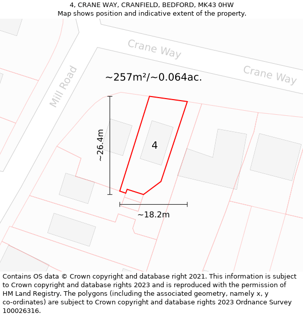 4, CRANE WAY, CRANFIELD, BEDFORD, MK43 0HW: Plot and title map