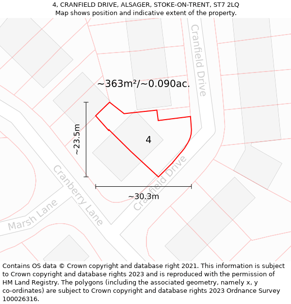 4, CRANFIELD DRIVE, ALSAGER, STOKE-ON-TRENT, ST7 2LQ: Plot and title map