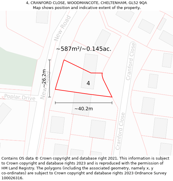 4, CRANFORD CLOSE, WOODMANCOTE, CHELTENHAM, GL52 9QA: Plot and title map