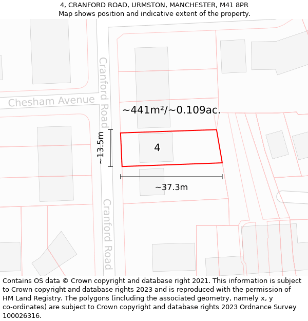 4, CRANFORD ROAD, URMSTON, MANCHESTER, M41 8PR: Plot and title map