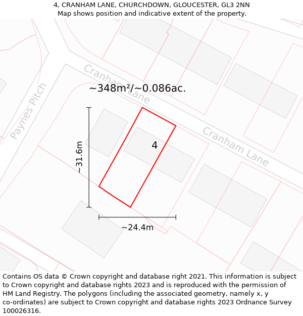 4, CRANHAM LANE, CHURCHDOWN, GLOUCESTER, GL3 2NN: Plot and title map