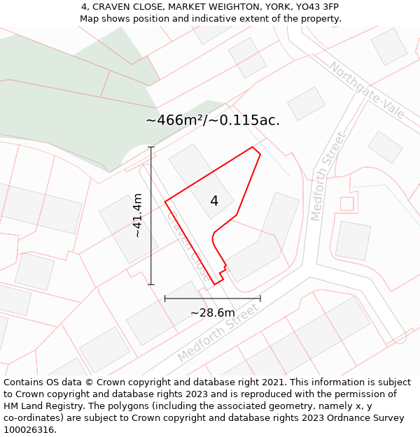 4, CRAVEN CLOSE, MARKET WEIGHTON, YORK, YO43 3FP: Plot and title map