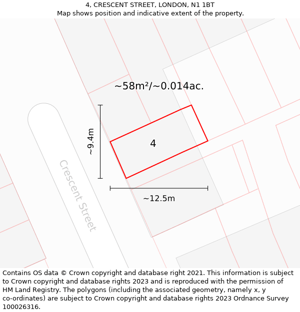 4, CRESCENT STREET, LONDON, N1 1BT: Plot and title map