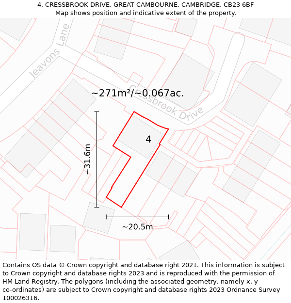 4, CRESSBROOK DRIVE, GREAT CAMBOURNE, CAMBRIDGE, CB23 6BF: Plot and title map