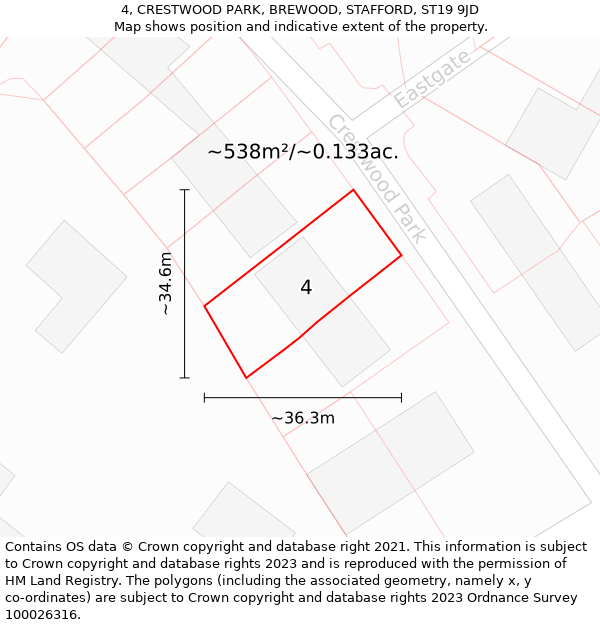4, CRESTWOOD PARK, BREWOOD, STAFFORD, ST19 9JD: Plot and title map