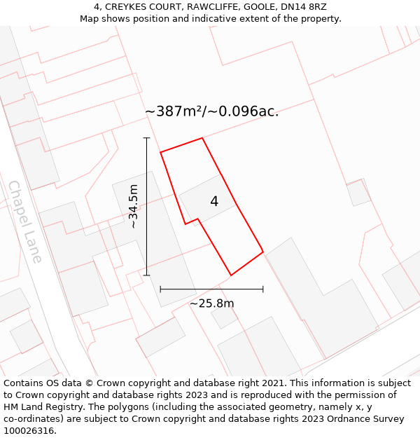 4, CREYKES COURT, RAWCLIFFE, GOOLE, DN14 8RZ: Plot and title map