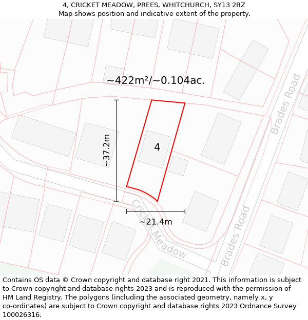 4, CRICKET MEADOW, PREES, WHITCHURCH, SY13 2BZ: Plot and title map