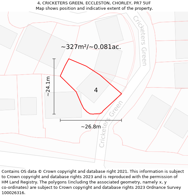 4, CRICKETERS GREEN, ECCLESTON, CHORLEY, PR7 5UF: Plot and title map