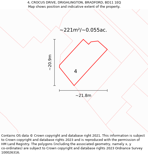 4, CROCUS DRIVE, DRIGHLINGTON, BRADFORD, BD11 1EQ: Plot and title map