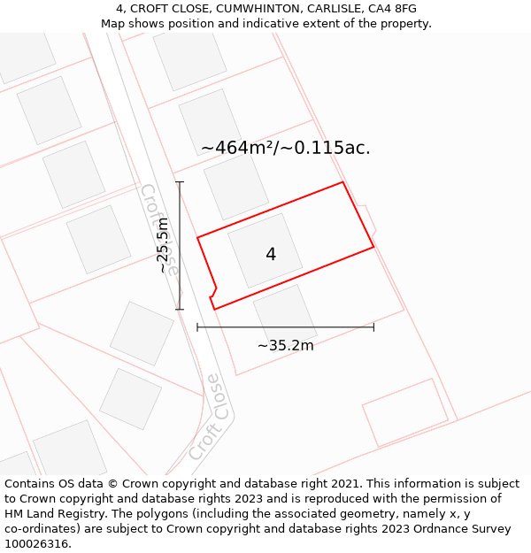 4, CROFT CLOSE, CUMWHINTON, CARLISLE, CA4 8FG: Plot and title map