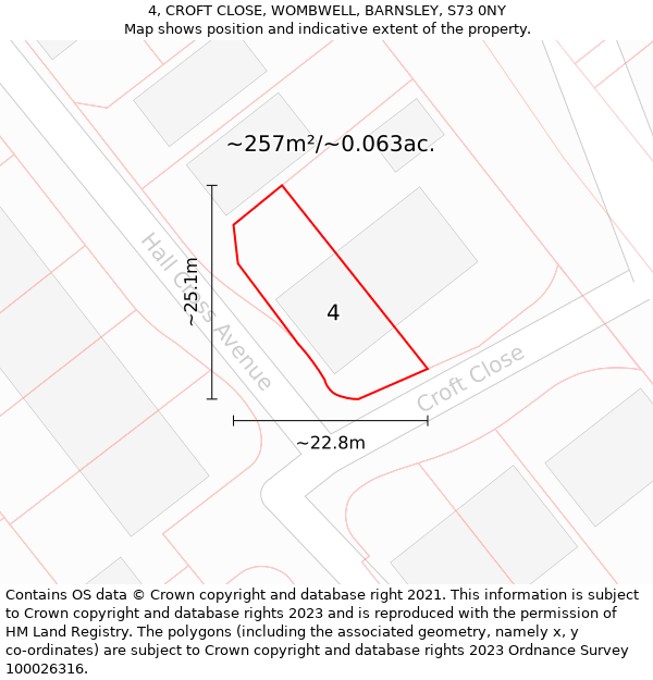 4, CROFT CLOSE, WOMBWELL, BARNSLEY, S73 0NY: Plot and title map